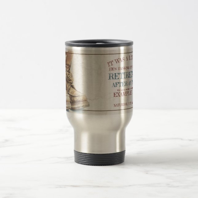 Caneca Térmica Anúncio de aposentadoria com botas velhas V2.0 (Centro)