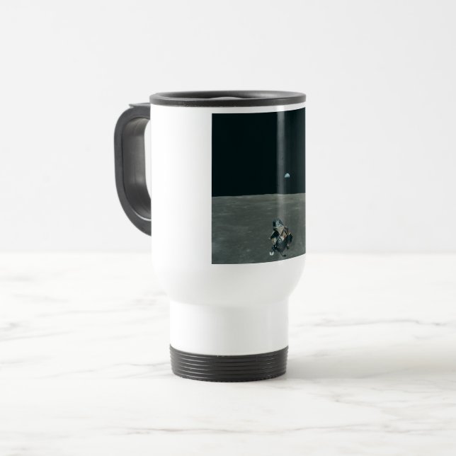 Caneca Térmica Apollo Lunar Lander e Earthrise sobre Lua (Frente Esquerda)