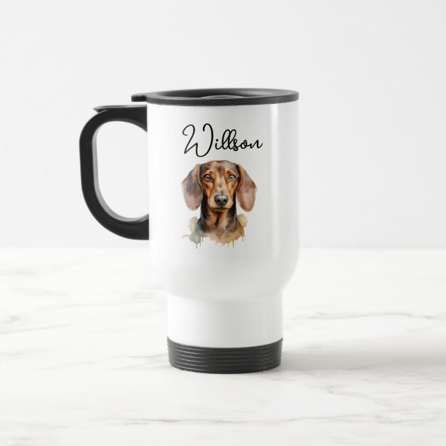 Caneca Térmica Aquarela de Cachorro Dachshund Fofo (Esquerda)