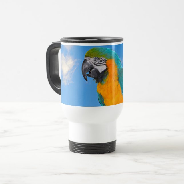 Caneca Térmica Arara-macau azul e amarela (Frente Esquerda)