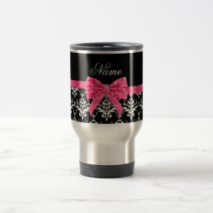 Caneca Térmica arco de brilho rosa branco preto com nome personal