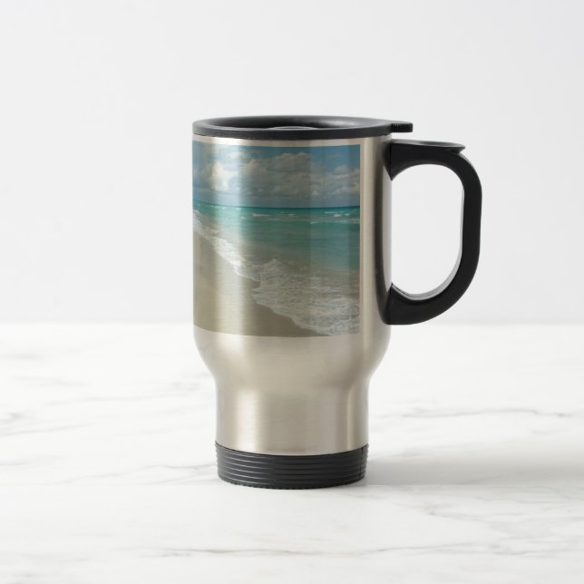 Caneca Térmica Areia extrema do branco da opinião da praia do (Direita)