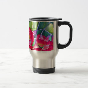 Caneca Térmica Arte a aquarela australiana com flores vermelhas