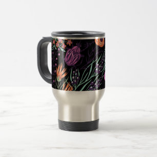 Caneca Térmica Arte abstrata colorida botânica tropical e insetos
