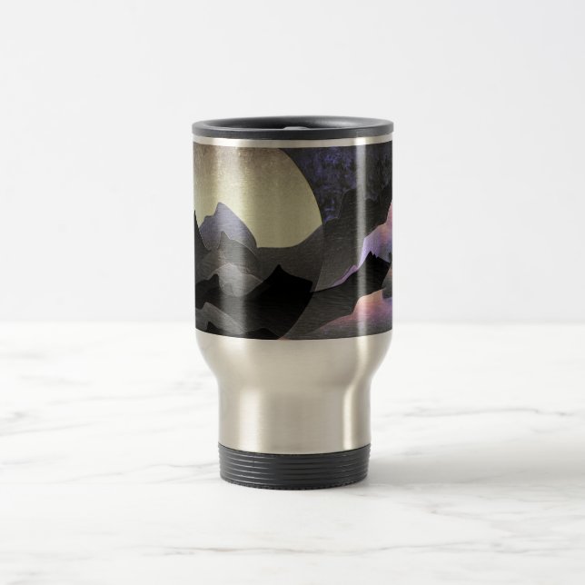Caneca Térmica Arte Abstrato Caprichoso da Lua e Montanhas (Centro)
