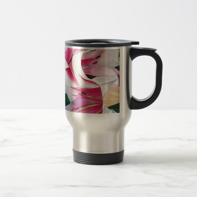 Caneca Térmica Arte de aquarelas brancas e cor-de-rosa (Direita)