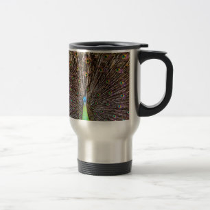 Caneca Térmica Arte de Ave e Pena de Pavão Elegante