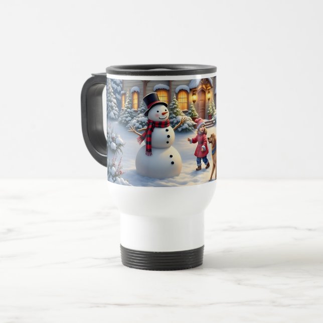 Caneca Térmica Arte de Cena de Natal com Neve Aconchegante (Frente Esquerda)