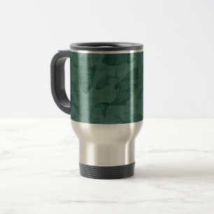 Caneca Térmica Arte de Estêncil de Peixes Aquáticos Padrão Bokeh