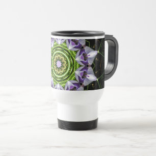Caneca Térmica Arte de Mandala Floral Roxo em Caleidoscópio