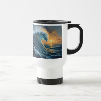 Caneca Térmica Arte do Pôr do Sol com Onda do Oceano – Design Abs