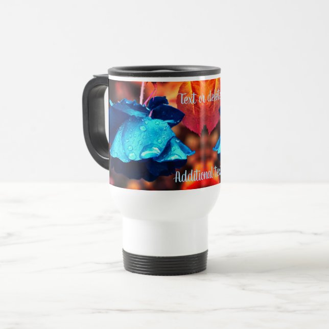 Caneca Térmica Arte Floral Rosa Azul Personalizada (Frente Esquerda)
