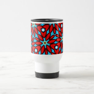 Caneca Térmica Arte Floral Vermelha E Turquesa