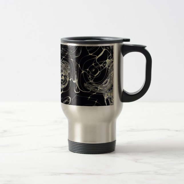 Caneca Térmica Arte Fractal Abstrata Teia Dourada (Direita)