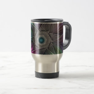 Caneca Térmica Arte Fractal Colorida de Abstrato de Flor Grande