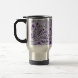 Caneca Térmica Arte Majestosa de Leopardo com Joias Roxas Reais