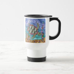 Caneca Térmica Arte Psicodélica de Tartaruga Marinha Cavalo-Marin
