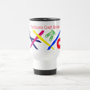 Caneca Térmica Artesanato, tesoura, escovas e mais, seu nome