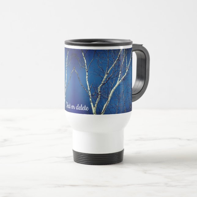 Caneca Térmica Árvore Branca Azul Céu Personalizado (Frente Esquerda)