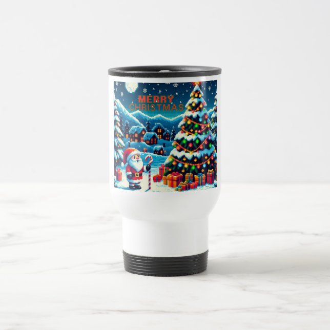 Caneca Térmica árvore de Natal de 8 bits & Papai Noel (Centro)