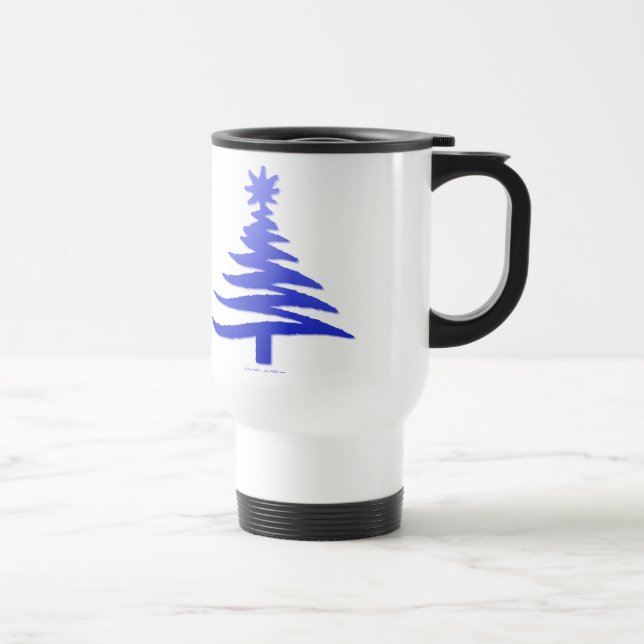 Caneca Térmica Árvore Natal Estêncil Cobalto Azul (Direita)
