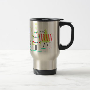 Caneca Térmica árvores de natal modernas de meados do século retr