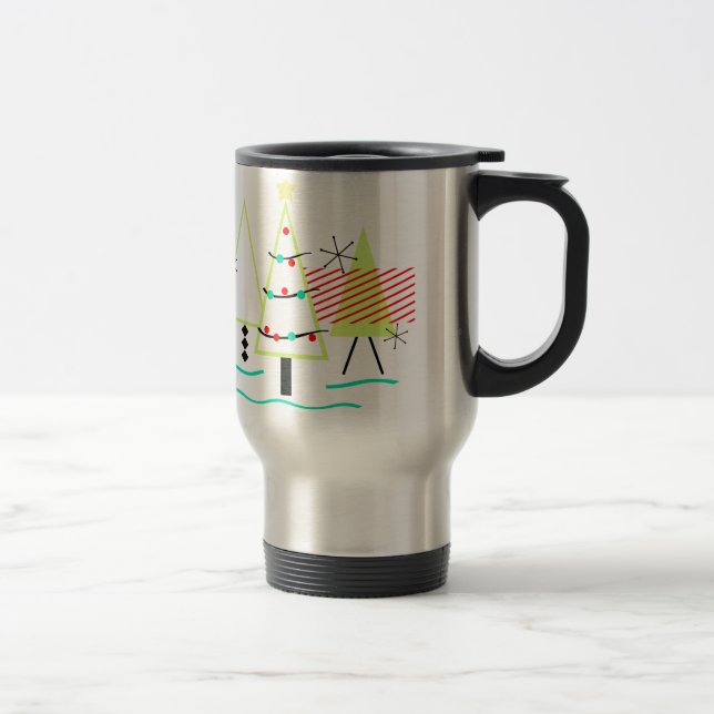 Caneca Térmica árvores de natal modernas de meados do século retr (Direita)