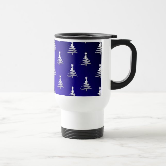 Caneca Térmica Árvores de Natal Prateadas em Azul Cobalto (Direita)