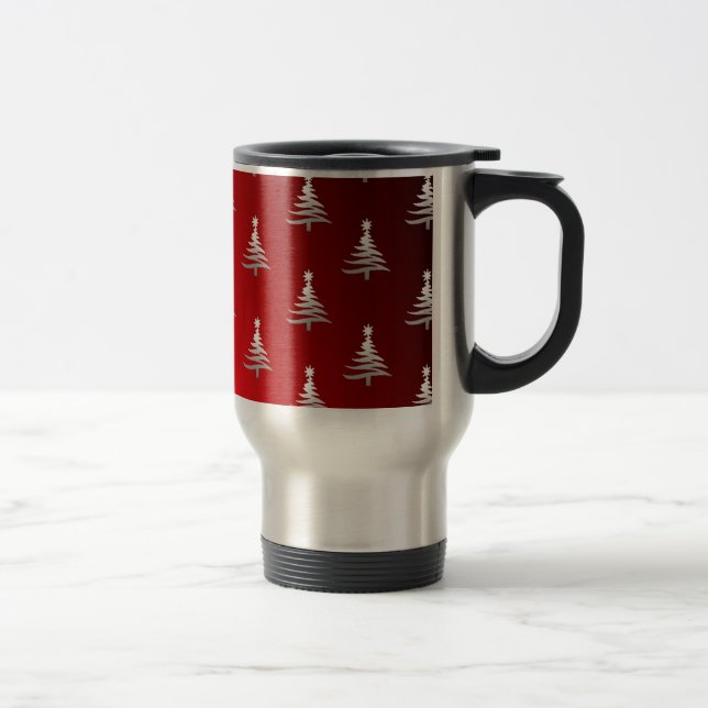 Caneca Térmica Árvores de Natal Prateadas em Vermelho (Direita)