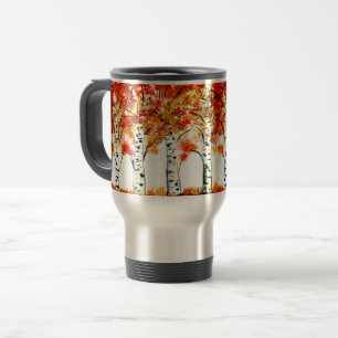 Caneca Térmica Árvores de Pássaros Caindo Folhas de Laranja do ou