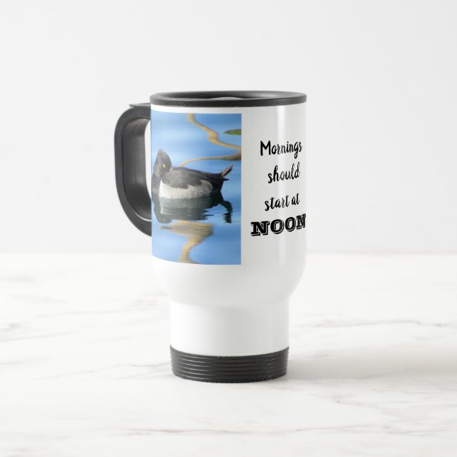 Caneca Térmica As Manhãs Devem Começar Nove Pato Branco Negro Son (Frente Esquerda)
