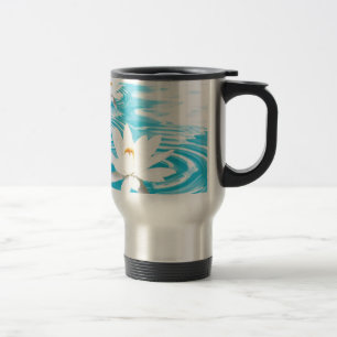 Caneca Térmica As plantas de Lotus branco que flutuam na turquesa