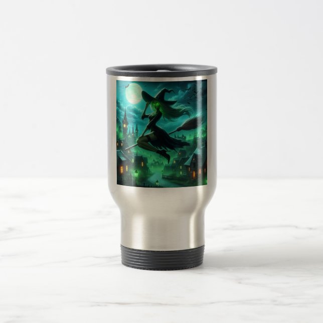 Caneca Térmica Aura verde assustadora bruxa de Halloween (Centro)