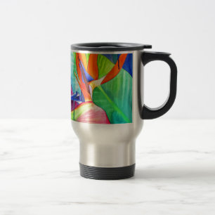 Caneca Térmica Ave do Paraíso Strelitzia, arte tropical floral