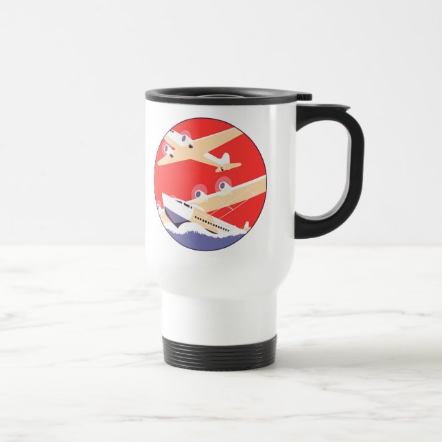 Caneca Térmica Avião Voador Vintage WPA Colorido (Direita)