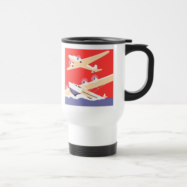 Caneca Térmica Avião Voador Vintage WPA Colorido (Direita)