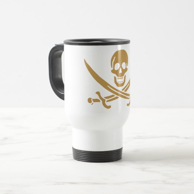 Caneca Térmica Aztec Dourado Crânio e Cutlass Pirata Calico Jack (Frente Esquerda)