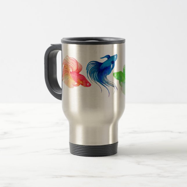 Caneca Térmica Azul Betta Watercolor (Frente Esquerda)