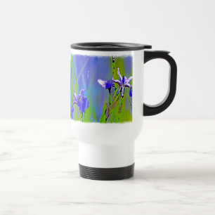 Caneca Térmica Azul Iris Aquarela Arte Floral