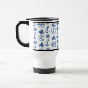 Caneca Térmica Azul náutico e branco da âncora do tema