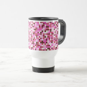 Caneca Térmica Azulejos de Piscina, Azulejos Mosaico Rosa, Padrão