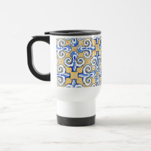 Caneca Térmica Azulejos Espanhóis - Azulejo Azul, Amarelo e Bran