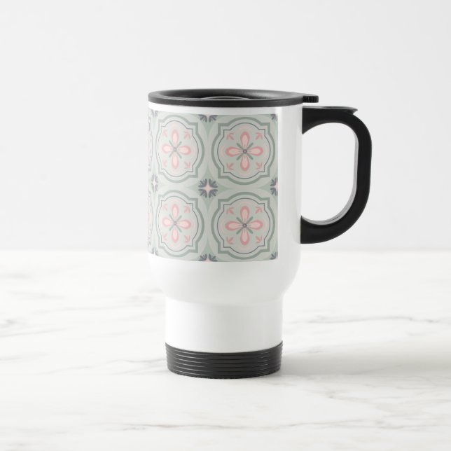 Caneca Térmica Azulejos Florais Verde Pastel (Direita)