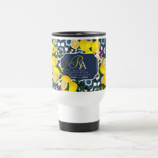 Caneca Térmica Azulejos Mediterrâneos de Limão Azul Naval Branco