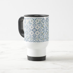 Caneca Térmica Azulejos Mediterrâneos, Marroquinos, Maiolica, Azu