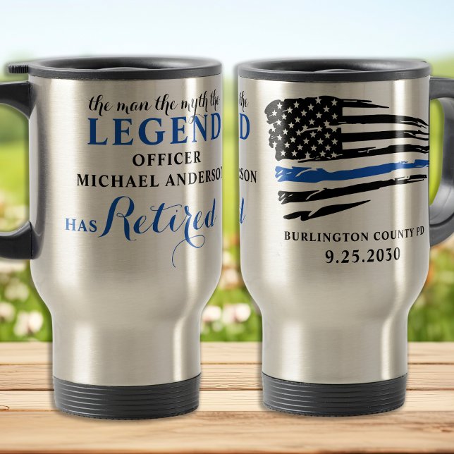 Caneca Térmica Baixa Policial Linha Azul Fino Personalizada (Criador carregado)