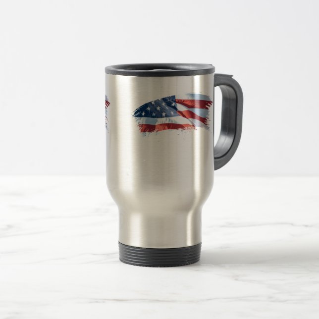 Caneca Térmica Bandeira americana do curso patriótico da escova (Frente Esquerda)