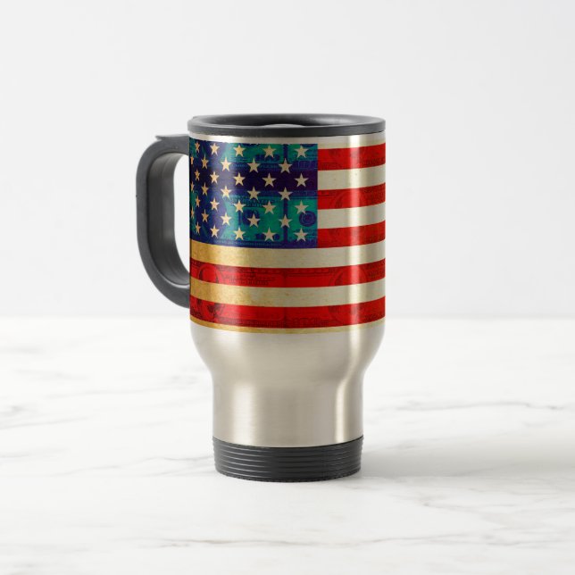 Caneca Térmica Bandeira de dinheiro dos Estados Unidos (Frente Esquerda)