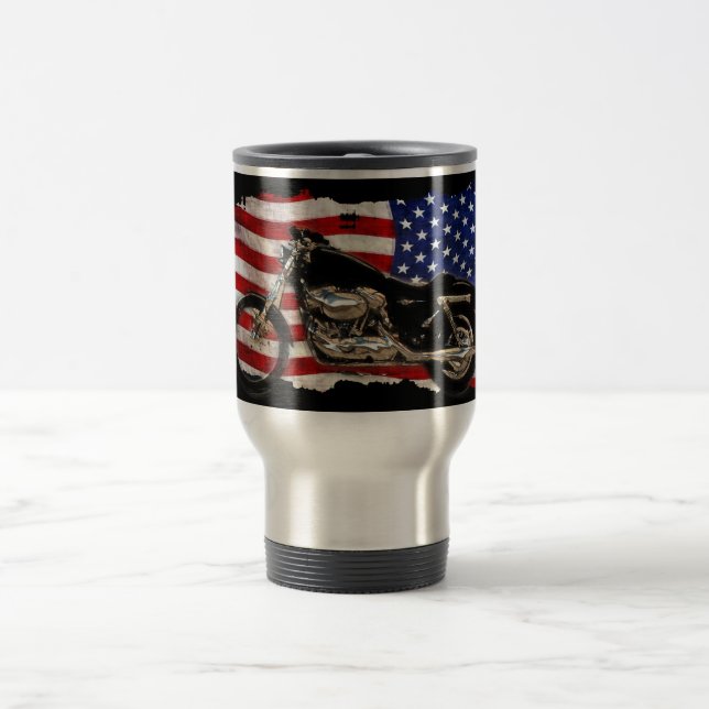 Caneca Térmica Bandeira dos EUA, motocicleta, moto, porco, (Centro)