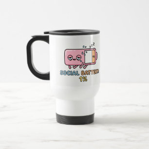 Caneca Térmica Bateria Social Kawaii 1% Energia de Introvertido E